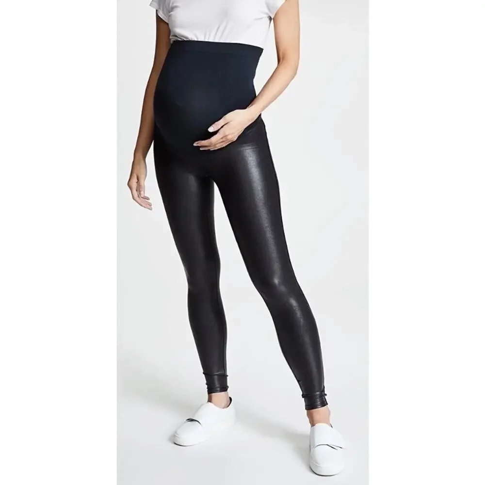 Spanx Mama Maternity Faux Leather High Waisted Leggings-20201R -size medium
